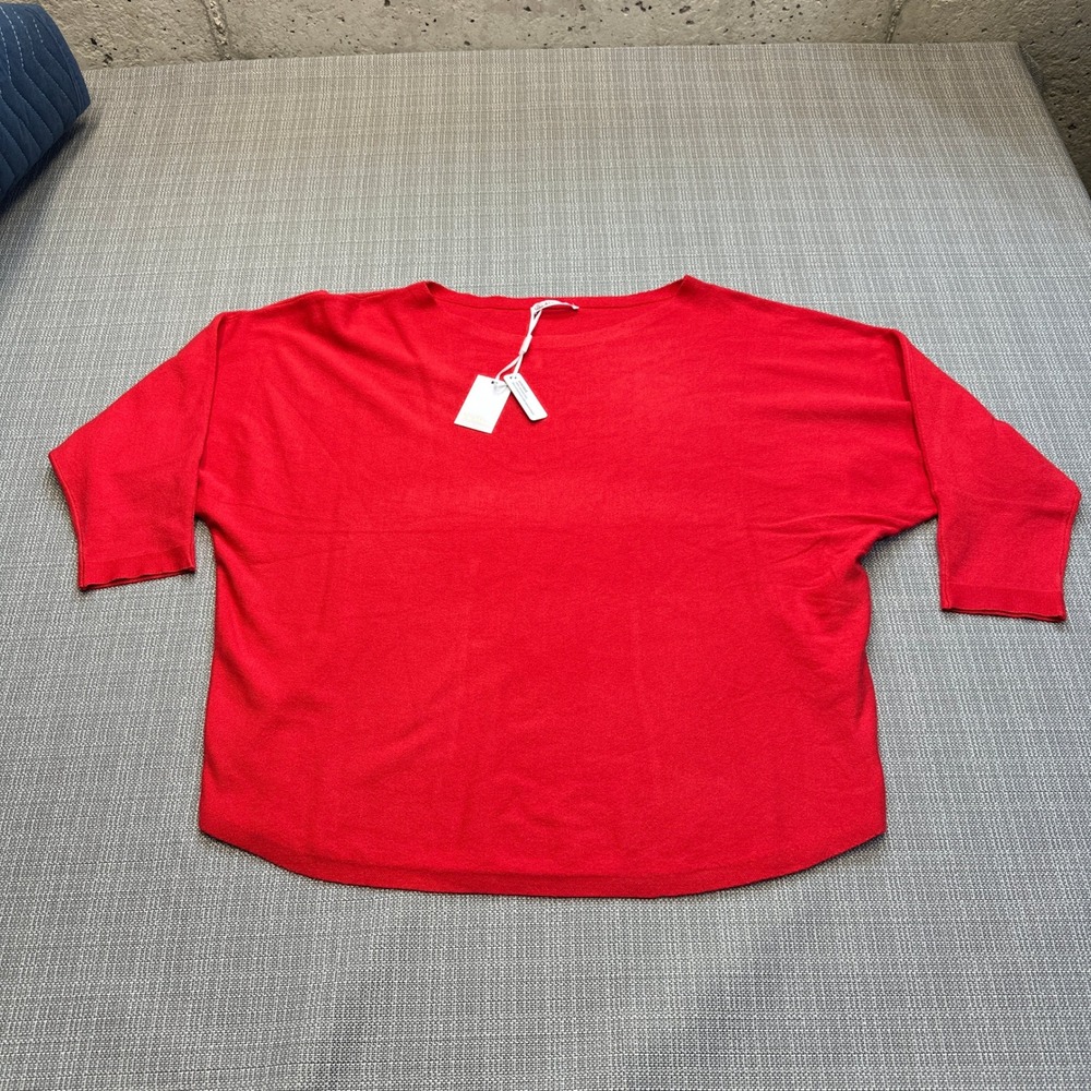 New Red Dolman Sleeve Sweater size Large Batwing Boxy Minimalist Knit Top